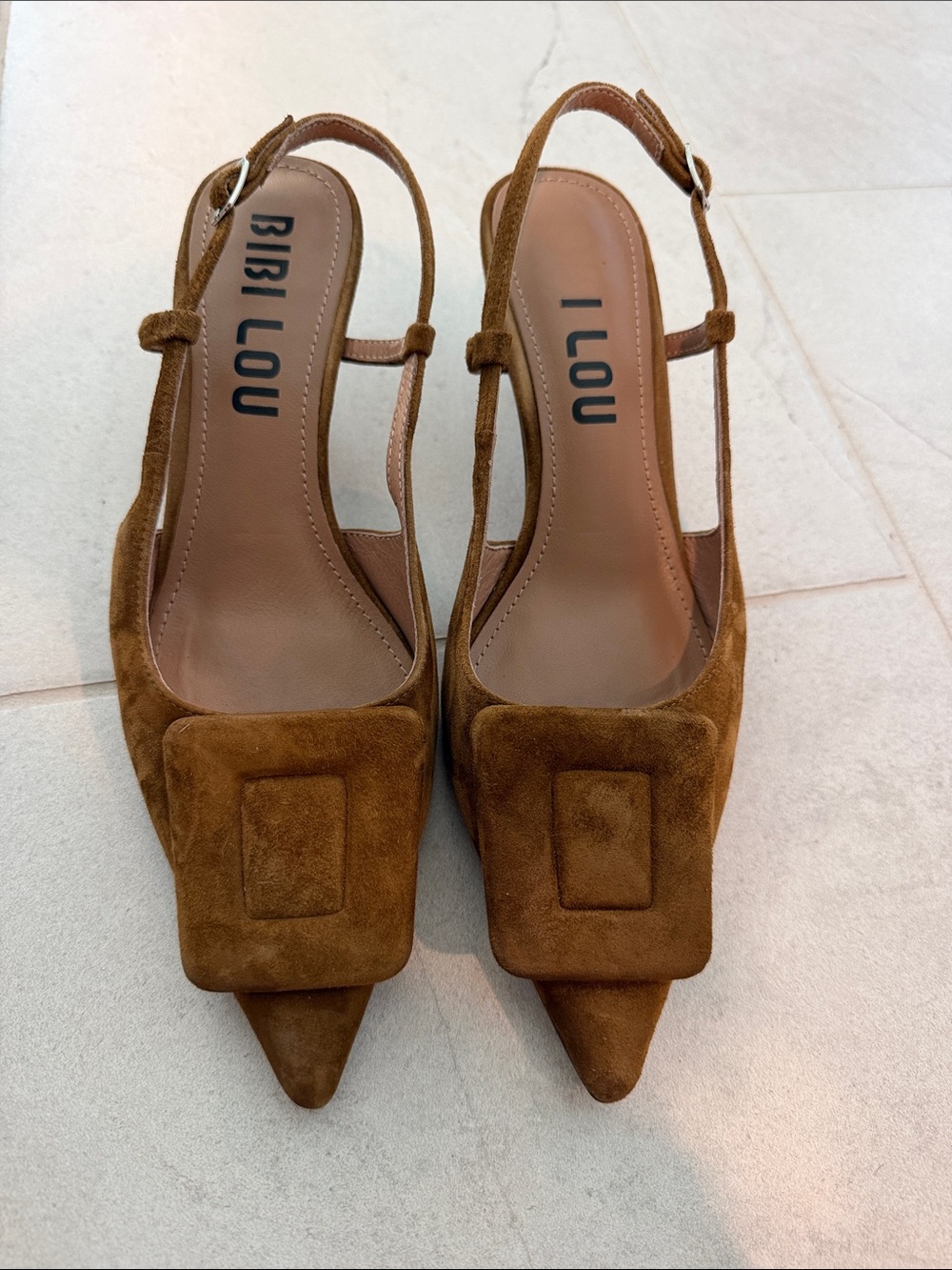 Bibi Lou Brown Suede Pointed Toe Slingback Heels